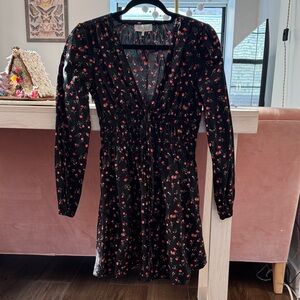Wayf Black Dress with Red Floral Pattern
